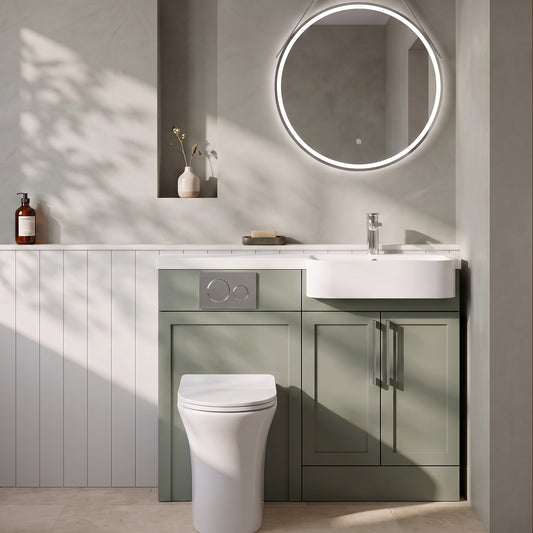 Fairford Union Style Shaker Matt Lux Green 1100mm Round Semi Recessed Basin Right Hand Combination Pack