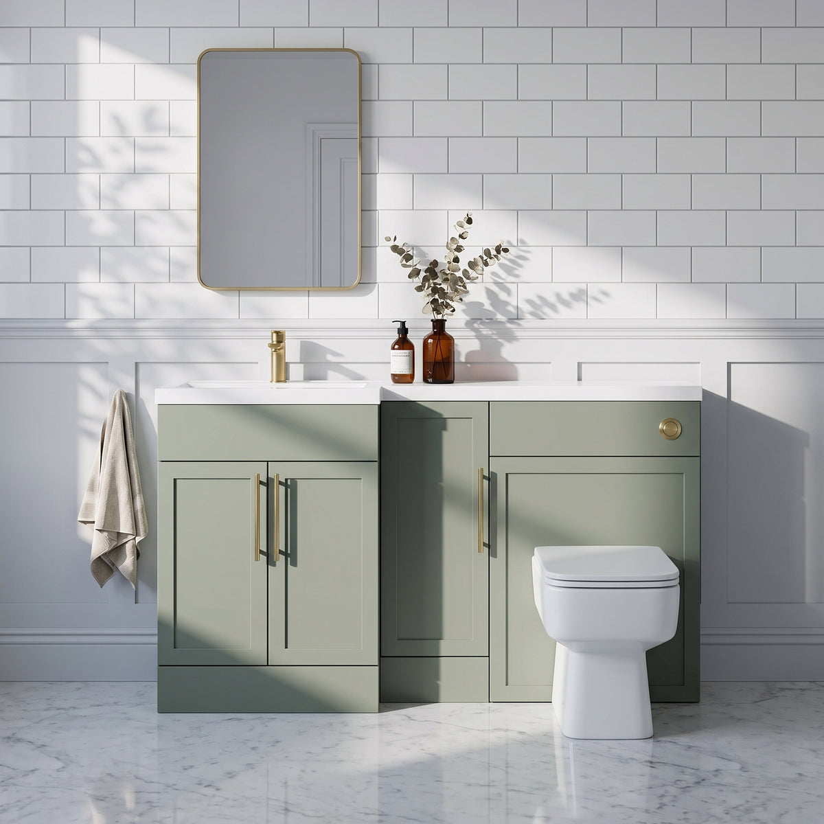 Fairford Union Style Shaker Matt Lux Green 1500mm L Shape Left Hand Combination Pack