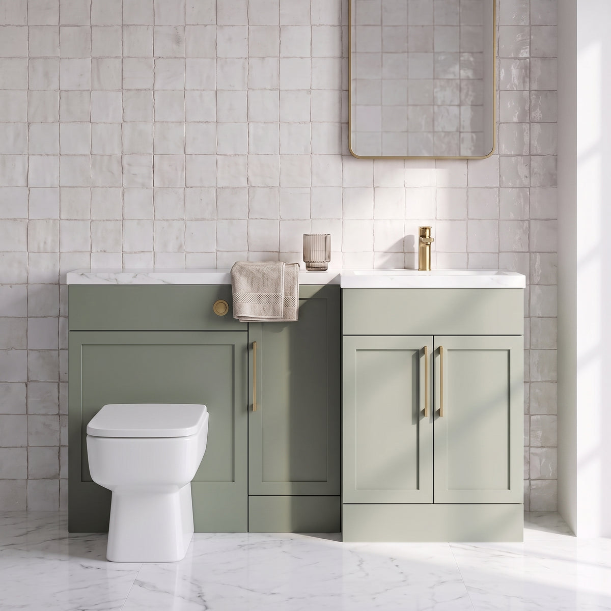 Fairford Union Style Shaker Matt Lux Green 1500mm L Shape Right Hand Combination Pack