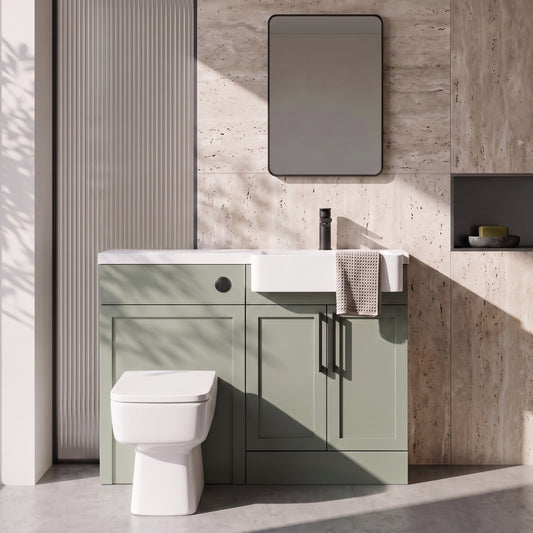 Fairford Union Style Shaker Matt Lux Green 1100mm Square Semi Recessed Basin Right Hand Combination Pack