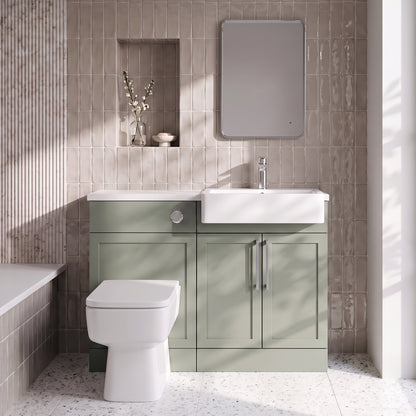 Fairford Union Style Shaker Matt Lux Green 1100mm Square Semi Recessed Basin Right Hand Combination Pack