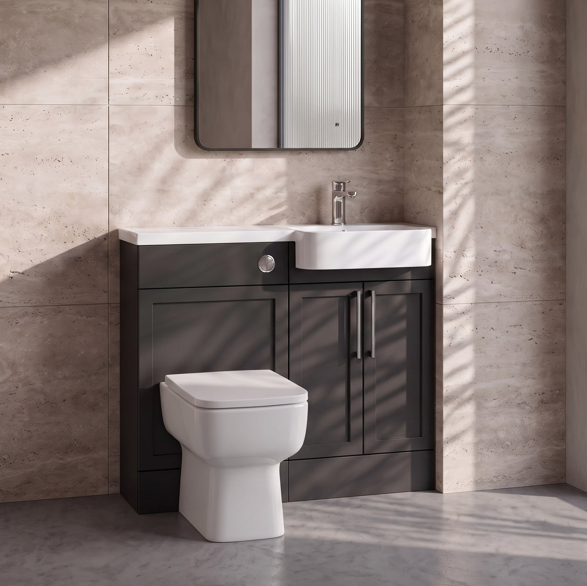 Fairford Union Style Shaker Matt Soft Black 1000mm Round Semi Recessed Basin Right Hand Combination Pack