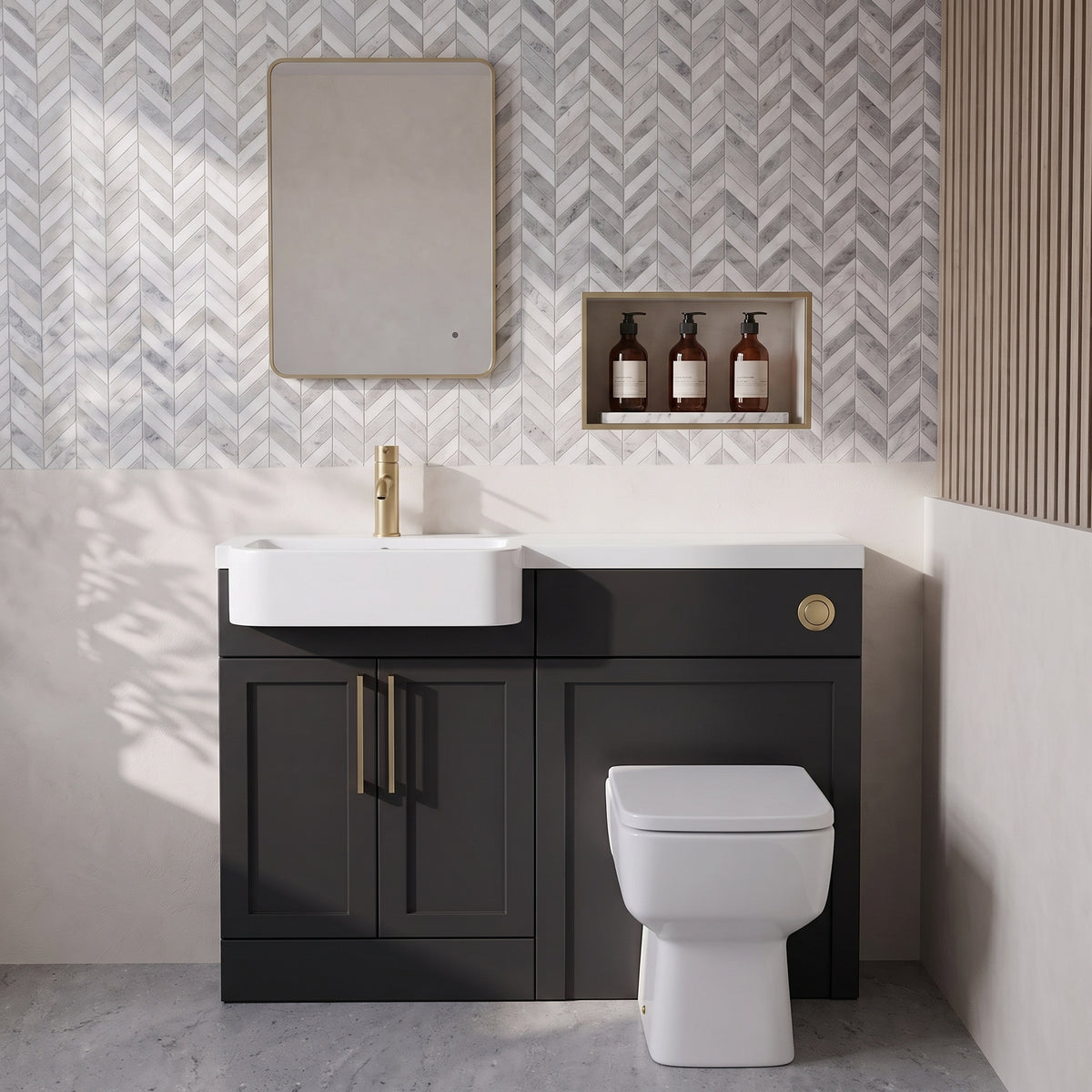 Fairford Union Style Shaker Matt Soft Black 1000mm Round Semi Recessed Basin Left Hand Combination Pack