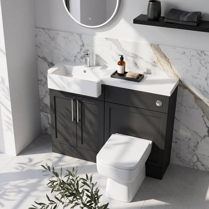 Fairford Union Style Shaker Matt Soft Black 1000mm Square Semi Recessed Basin Left Hand Combination Pack