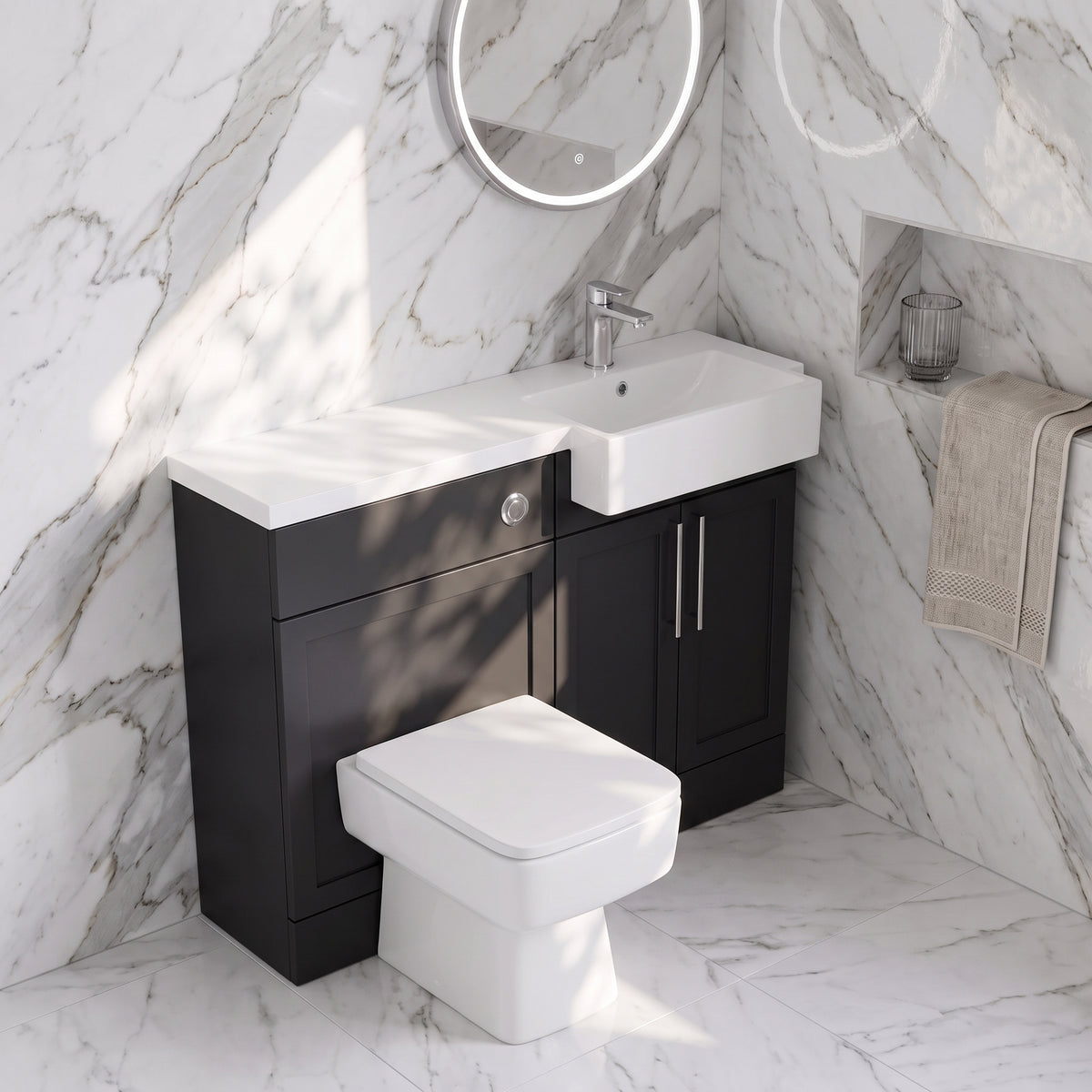 Fairford Union Style Shaker Matt Soft Black 1000mm Square Semi Recessed Basin Right Hand Combination Pack