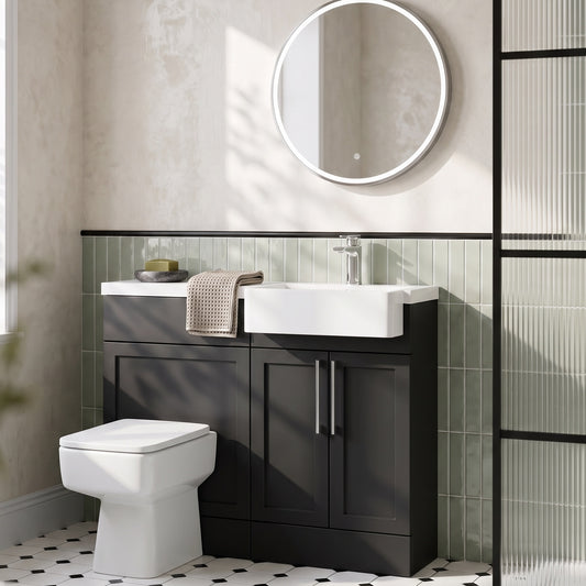 Fairford Union Style Shaker Matt Soft Black 1000mm Square Semi Recessed Basin Right Hand Combination Pack
