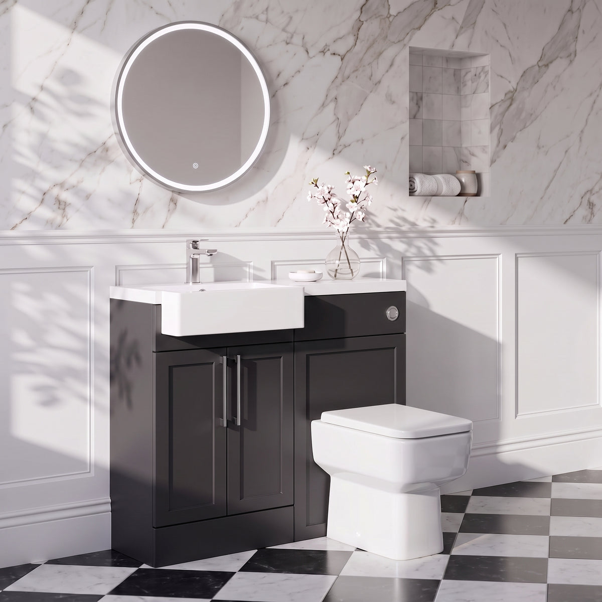 Fairford Union Style Shaker Matt Soft Black 1000mm Square Semi Recessed Basin Left Hand Combination Pack