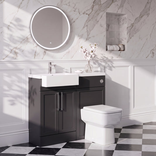 Fairford Union Style Shaker Matt Soft Black 1000mm Square Semi Recessed Basin Left Hand Combination Pack