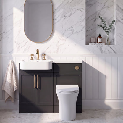 Fairford Union Style Shaker Matt Soft Black 1100mm Round Semi Recessed Basin Left Hand Combination Pack