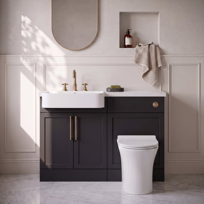 Fairford Union Style Shaker Matt Soft Black 1100mm Round Semi Recessed Basin Left Hand Combination Pack