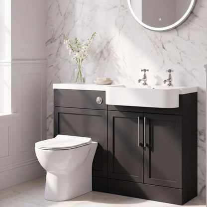 Fairford Union Style Shaker Matt Soft Black 1100mm Round Semi Recessed Basin Right Hand Combination Pack