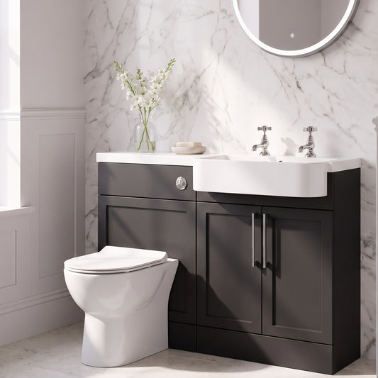Fairford Union Style Shaker Matt Soft Black 1100mm Round Semi Recessed Basin Right Hand Combination Pack