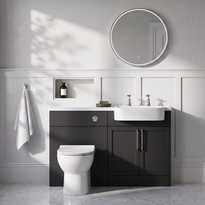 Fairford Union Style Shaker Matt Soft Black 1100mm Round Semi Recessed Basin Right Hand Combination Pack