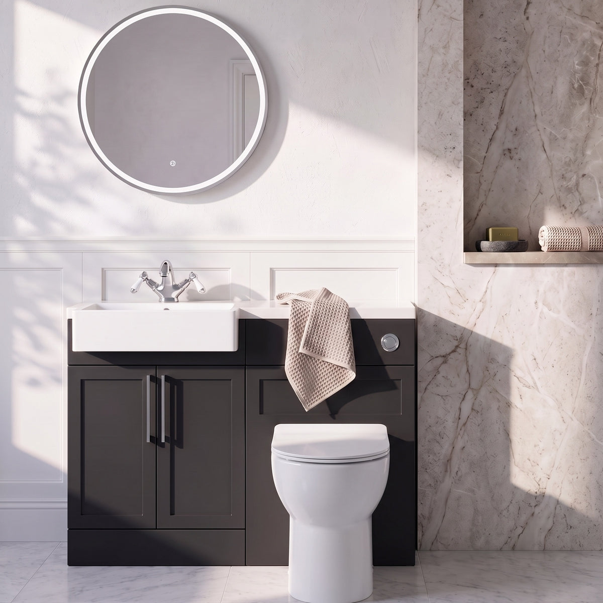 Fairford Union Style Shaker Matt Soft Black 1100mm Square Semi Recessed Basin Left Hand Combination Pack