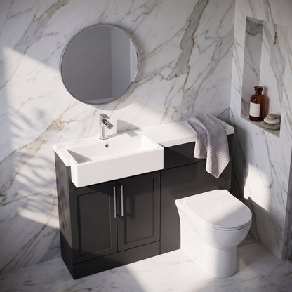 Fairford Union Style Shaker Matt Soft Black 1100mm Square Semi Recessed Basin Left Hand Combination Pack