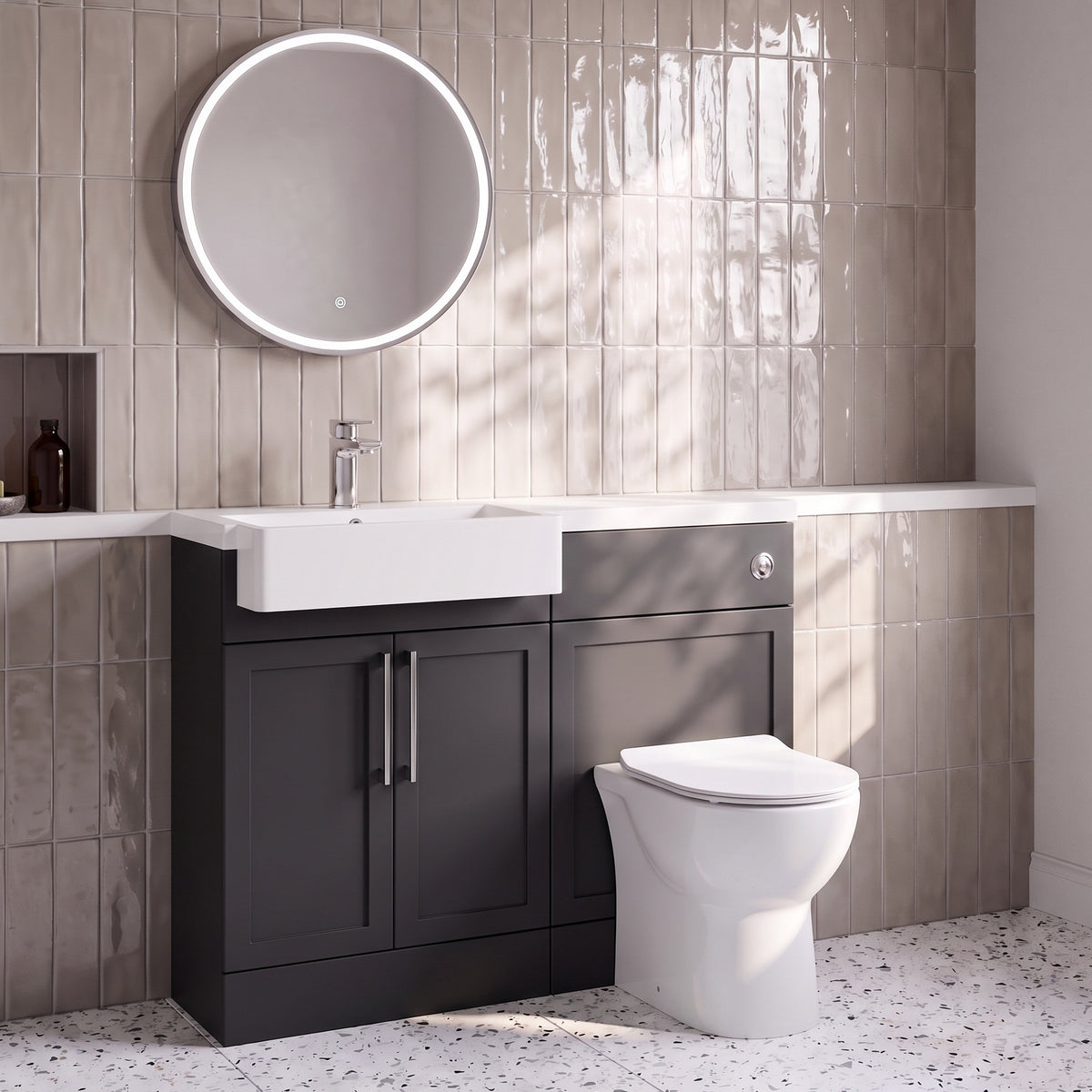 Fairford Union Style Shaker Matt Soft Black 1100mm Square Semi Recessed Basin Left Hand Combination Pack