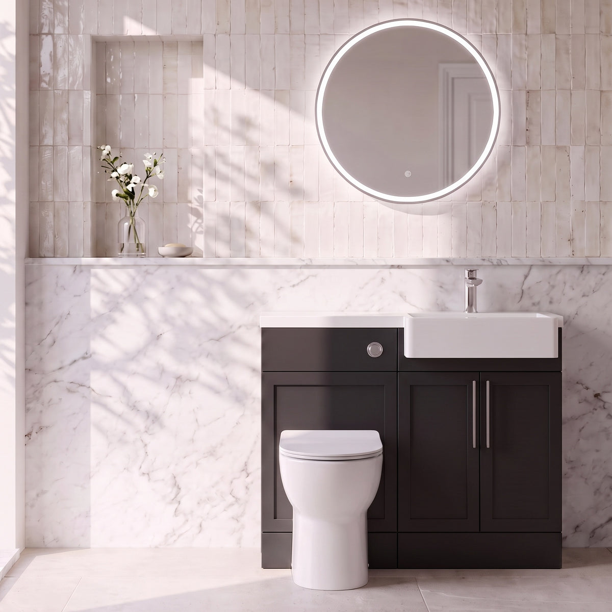 Fairford Union Style Shaker Matt Soft Black 1100mm Square Semi Recessed Basin Right Hand Combination Pack