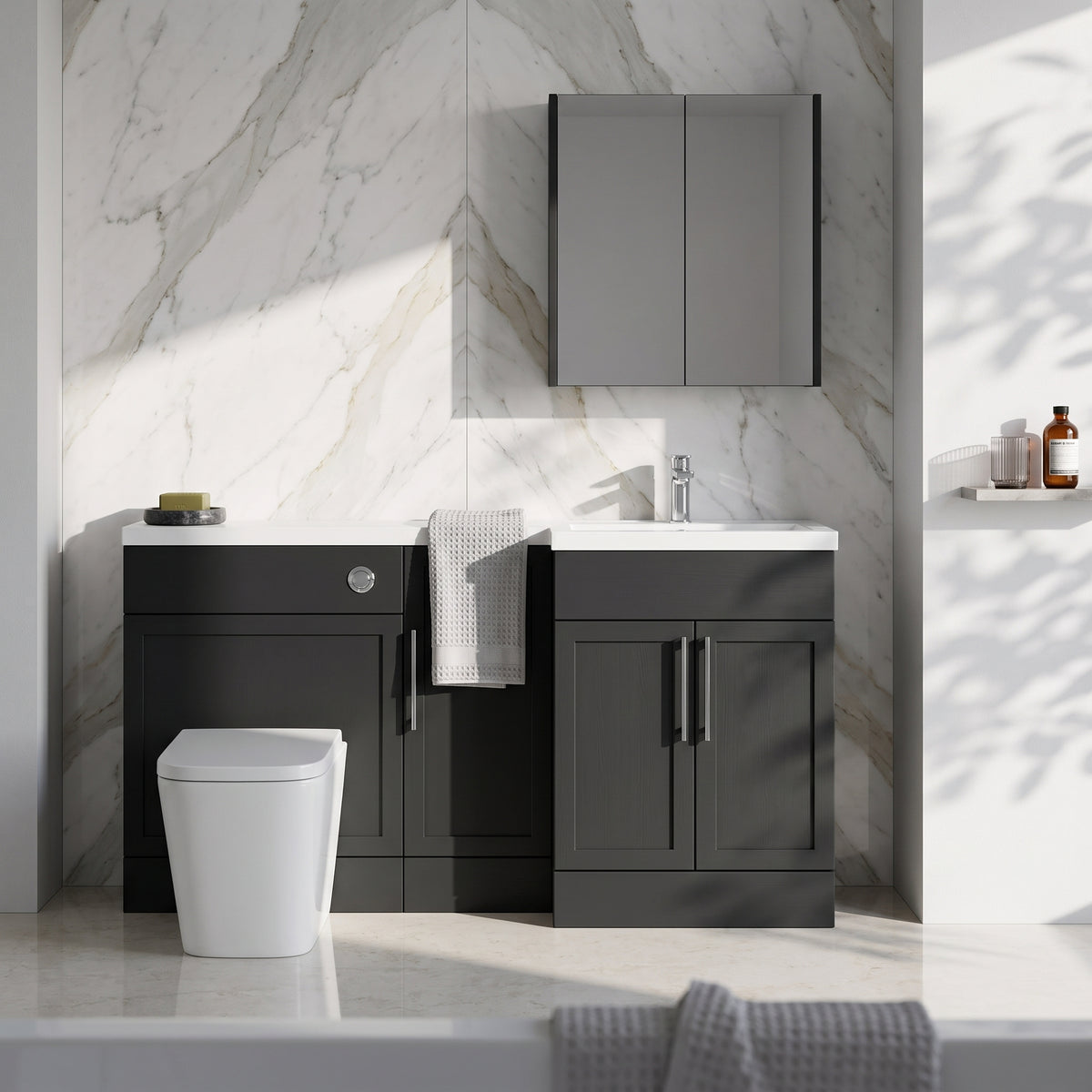 Fairford Union Style Shaker Matt Soft Black 1500mm L Shape Right Hand Combination Pack