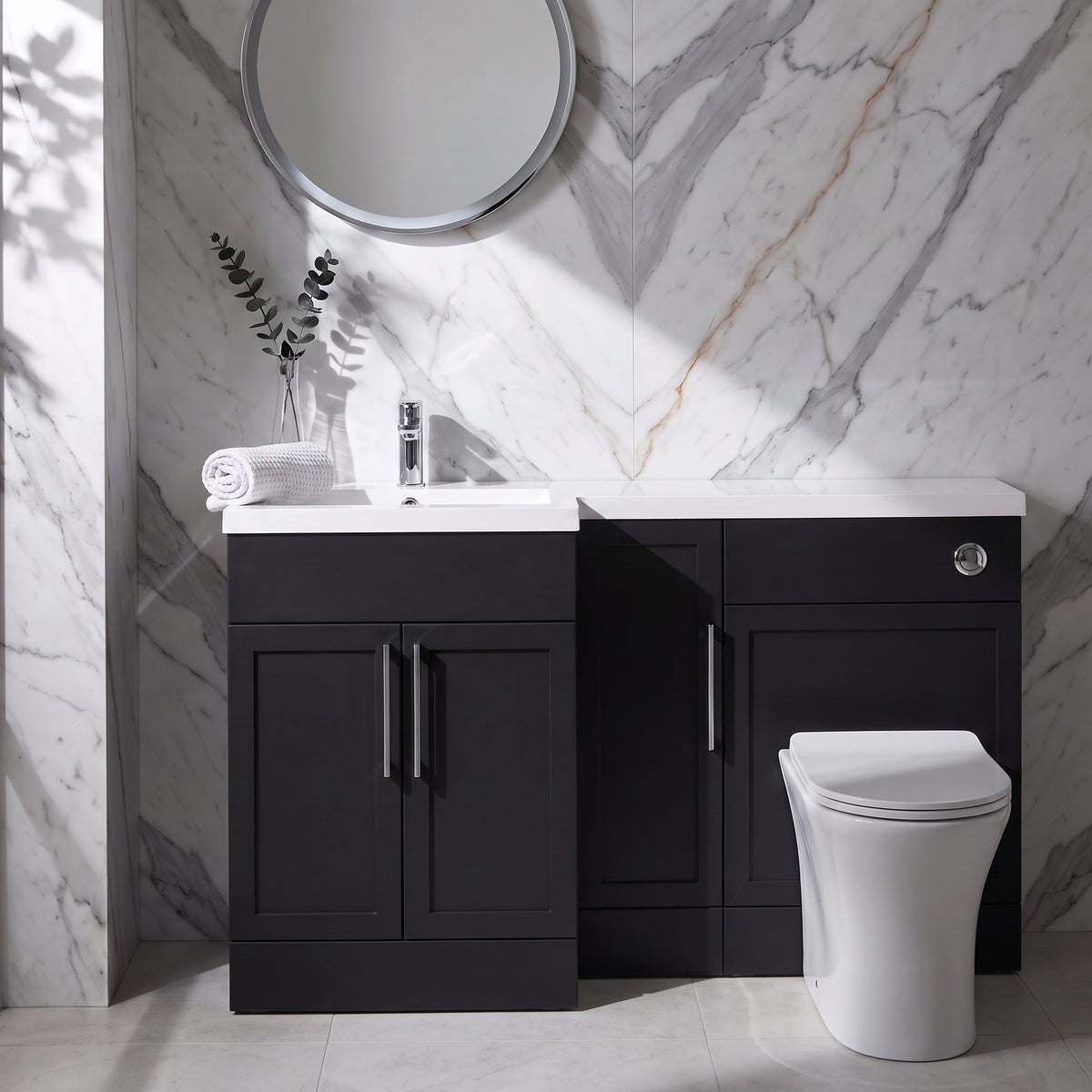 Fairford Union Style Shaker Matt Soft Black 1500mm L Shape Left Hand Combination Pack
