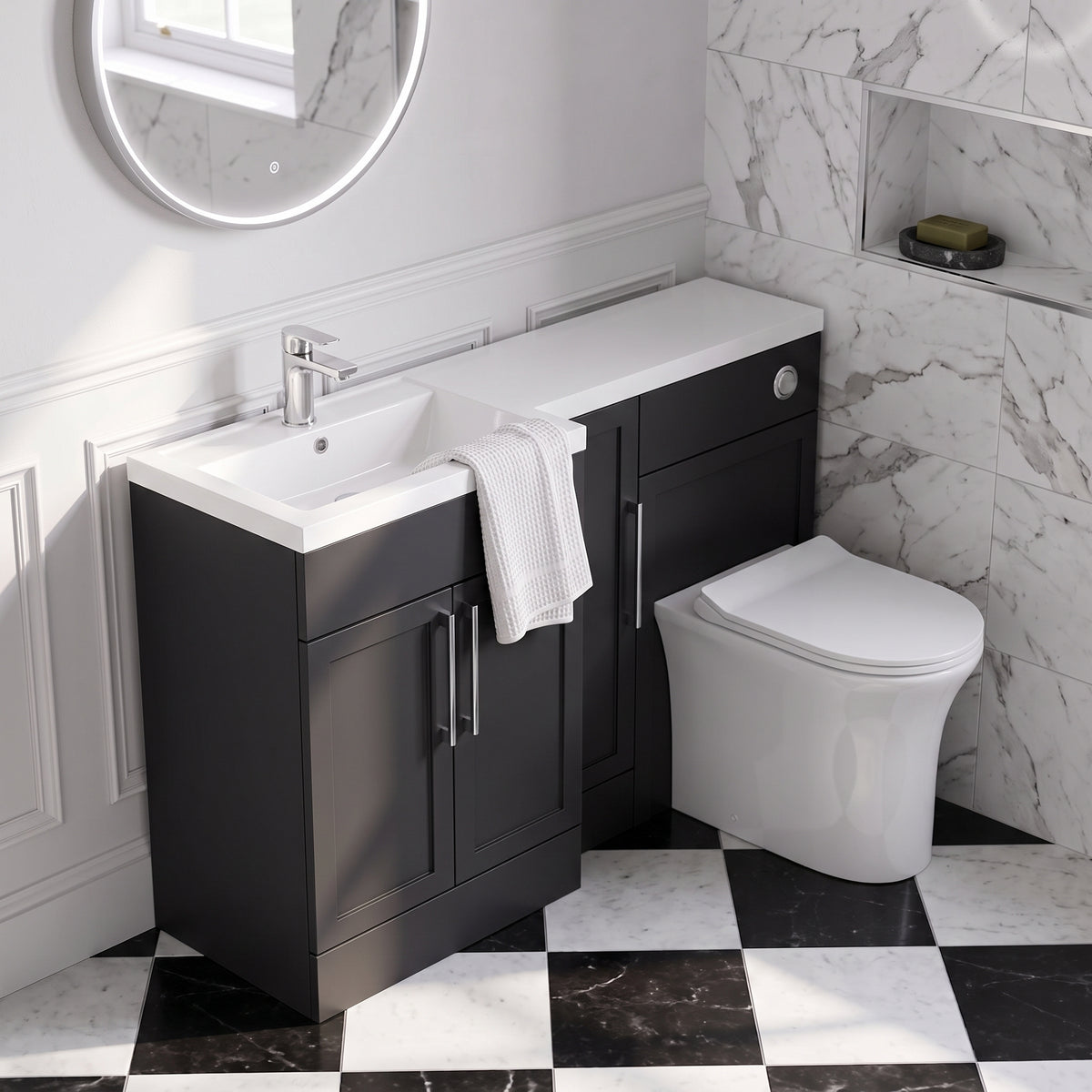 Fairford Union Style Shaker Matt Soft Black 1500mm L Shape Left Hand Combination Pack