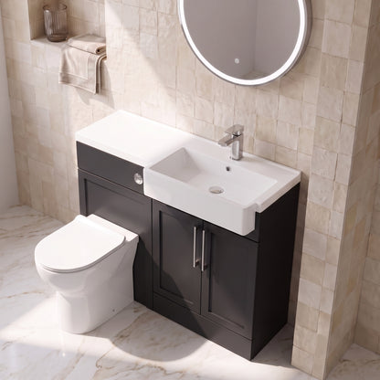 Fairford Union Style Shaker Matt Soft Black 1100mm Square Semi Recessed Basin Right Hand Combination Pack