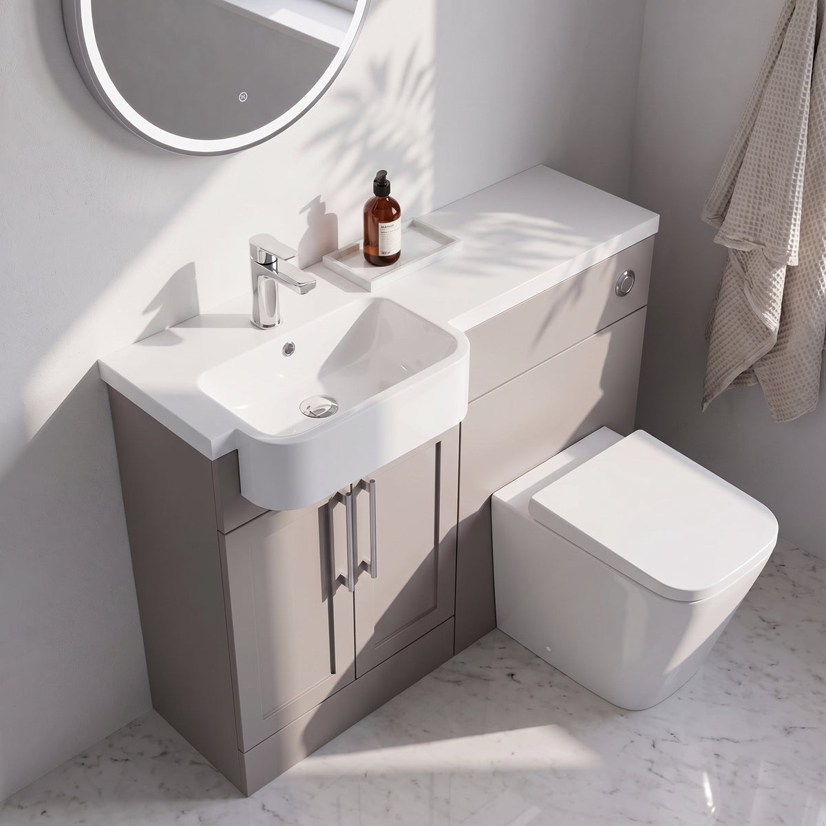 Fairford Union Style Shaker Matt Stone Grey 1000mm Round Semi Recessed Basin Left Hand Combination Pack