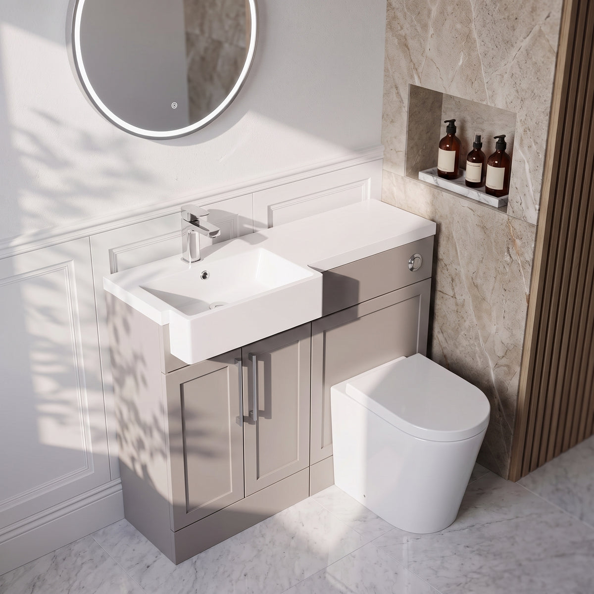 Fairford Union Style Shaker Matt Stone Grey 1000mm Square Semi Recessed Basin Left Hand Combination Pack