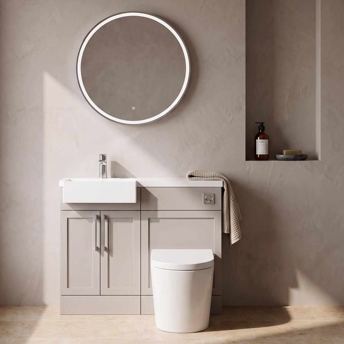 Fairford Union Style Shaker Matt Stone Grey 1000mm Square Semi Recessed Basin Left Hand Combination Pack