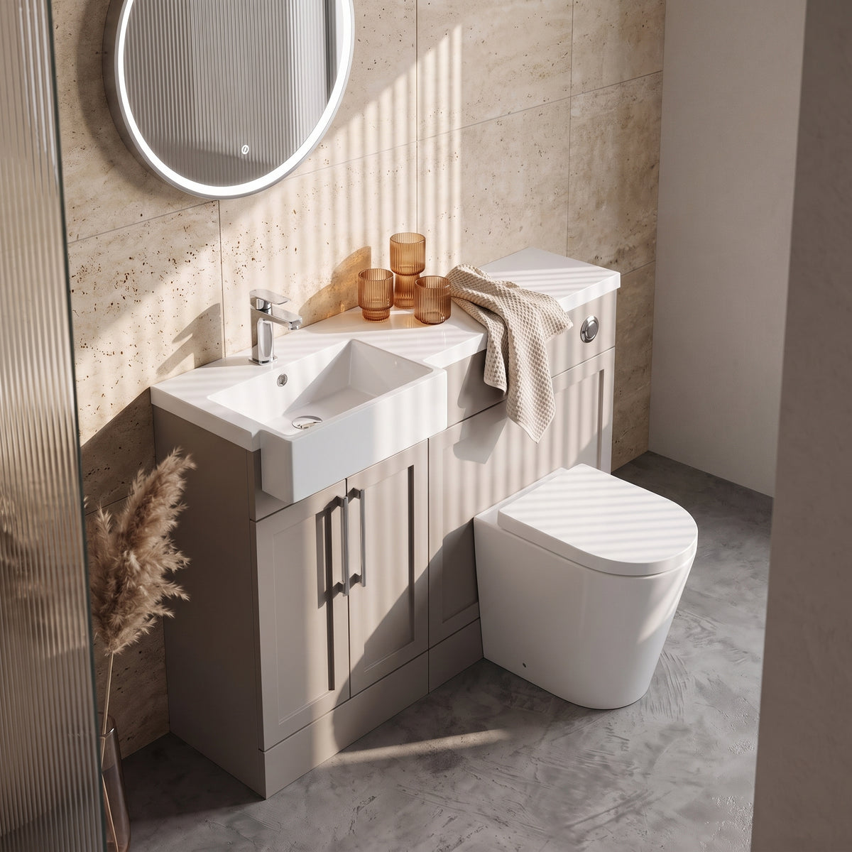 Fairford Union Style Shaker Matt Stone Grey 1000mm Square Semi Recessed Basin Left Hand Combination Pack