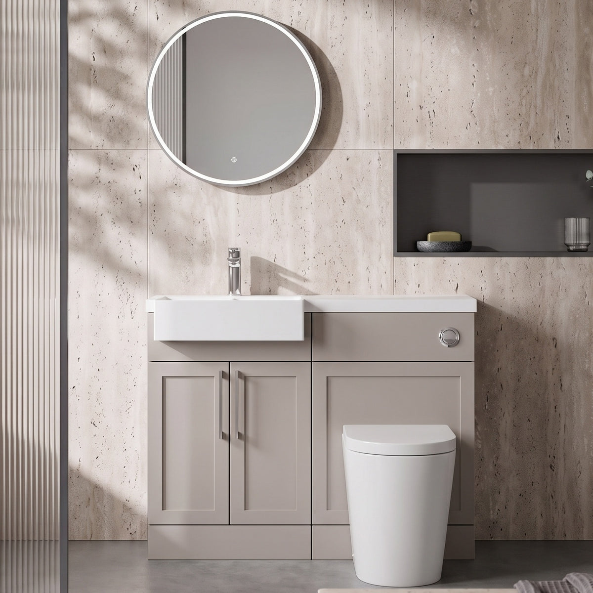 Fairford Union Style Shaker Matt Stone Grey 1000mm Square Semi Recessed Basin Left Hand Combination Pack