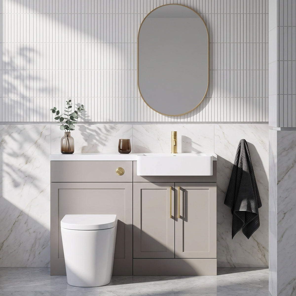 Fairford Union Style Shaker Matt Stone Grey 1000mm Square Semi Recessed Basin Right Hand Combination Pack