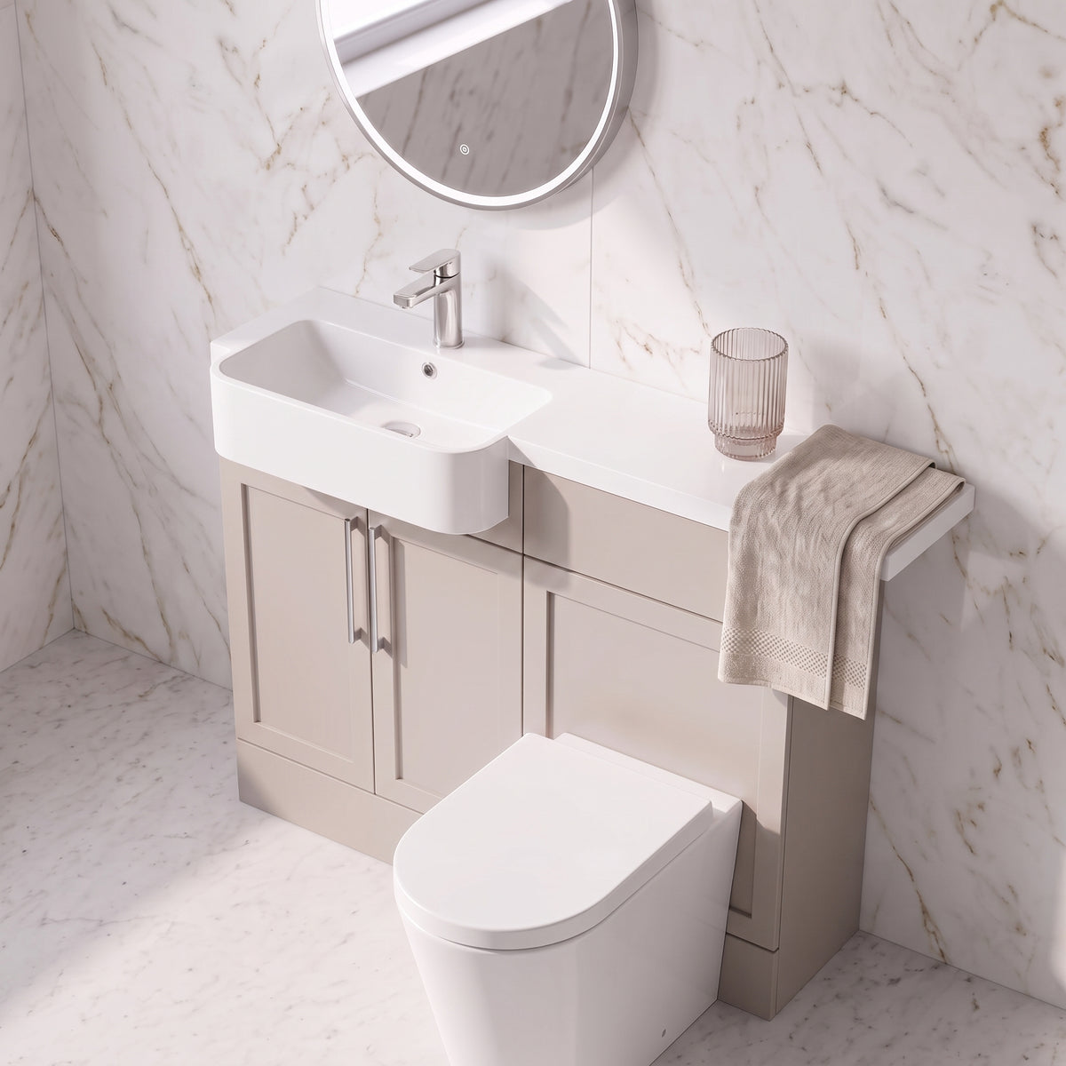Fairford Union Style Shaker Matt Stone Grey 1100mm Round Semi Recessed Basin Left Hand Combination Pack
