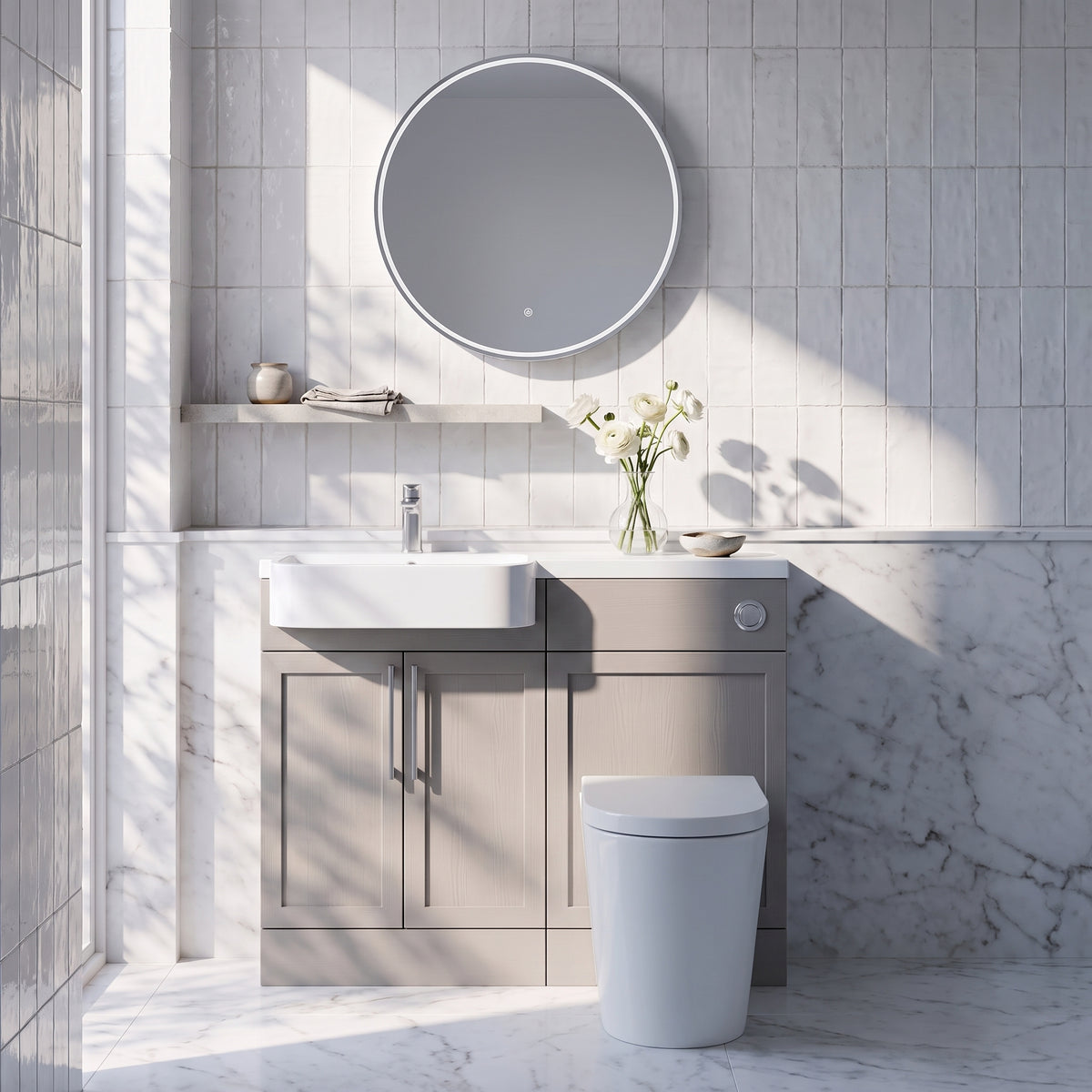Fairford Union Style Shaker Matt Stone Grey 1100mm Round Semi Recessed Basin Left Hand Combination Pack