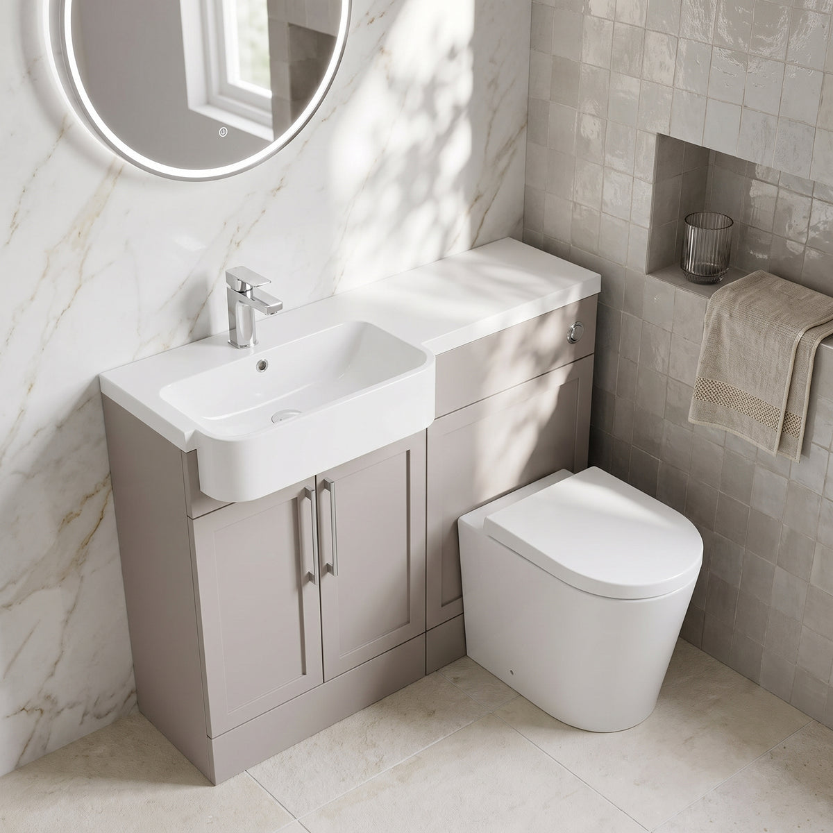 Fairford Union Style Shaker Matt Stone Grey 1100mm Round Semi Recessed Basin Left Hand Combination Pack