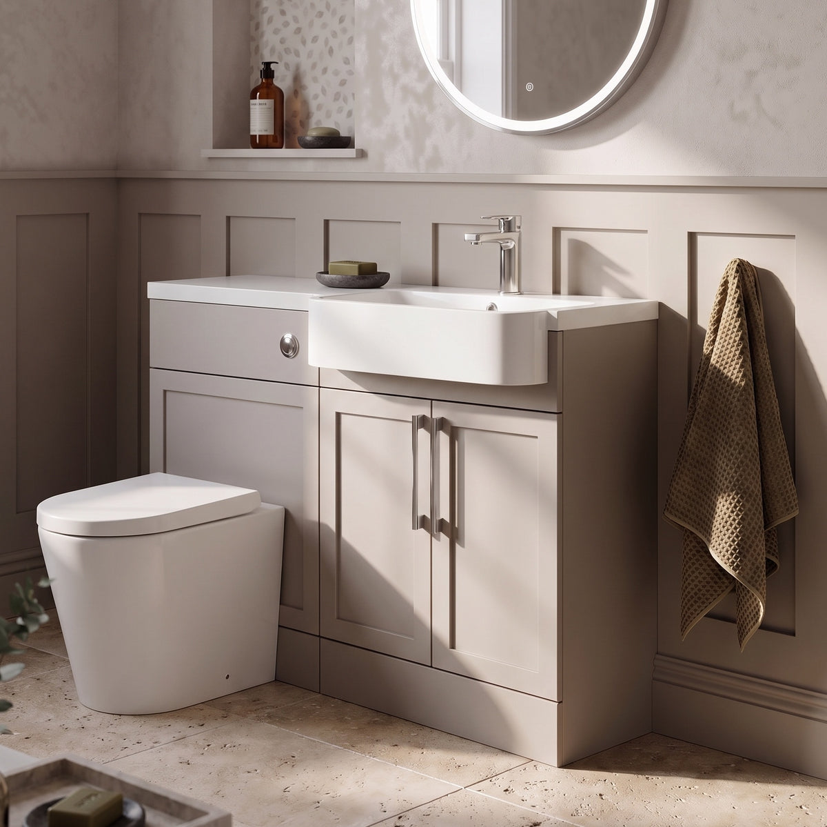 Fairford Union Style Shaker Matt Stone Grey 1100mm Round Semi Recessed Basin Right Hand Combination Pack