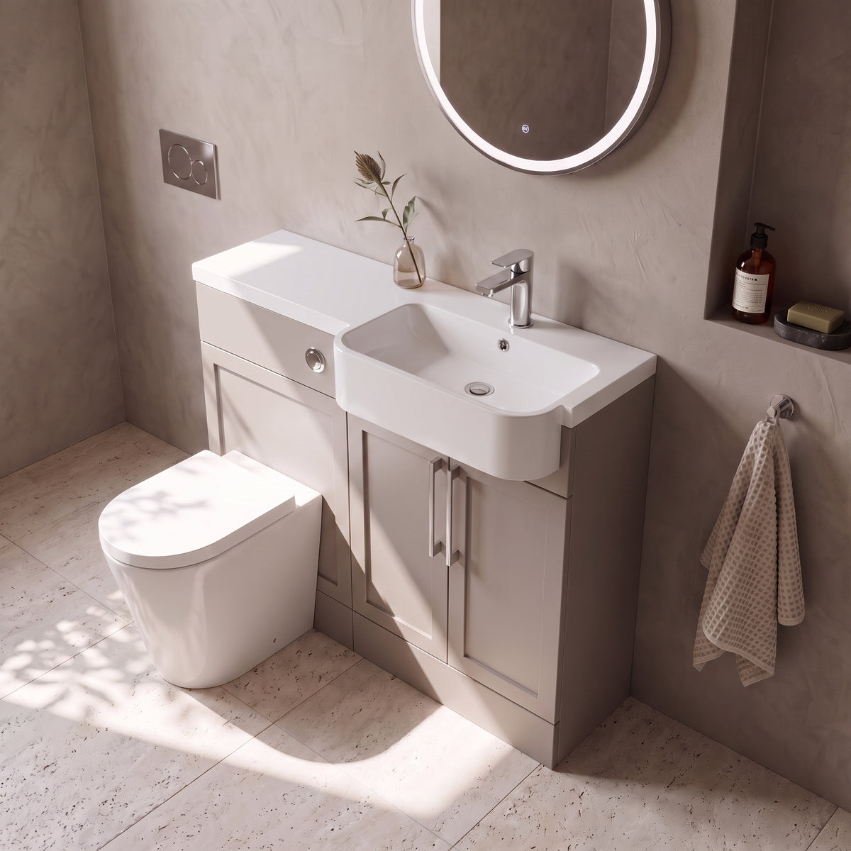 Fairford Union Style Shaker Matt Stone Grey 1100mm Round Semi Recessed Basin Right Hand Combination Pack
