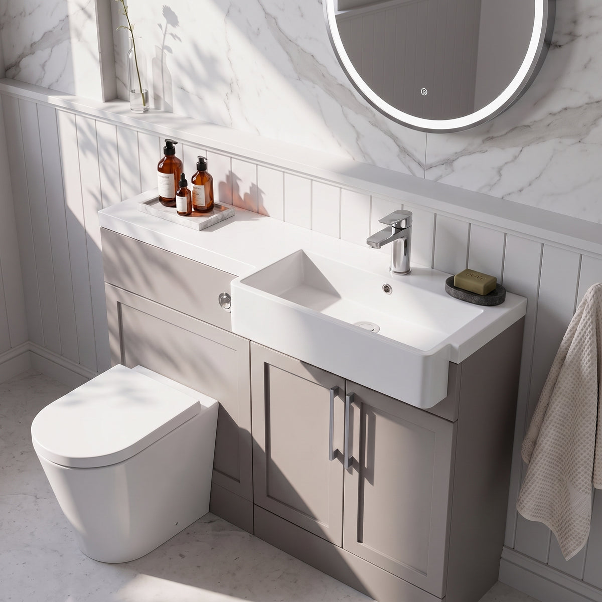 Fairford Union Style Shaker Matt Stone Grey 1100mm Square Semi Recessed Basin Right Hand Combination Pack