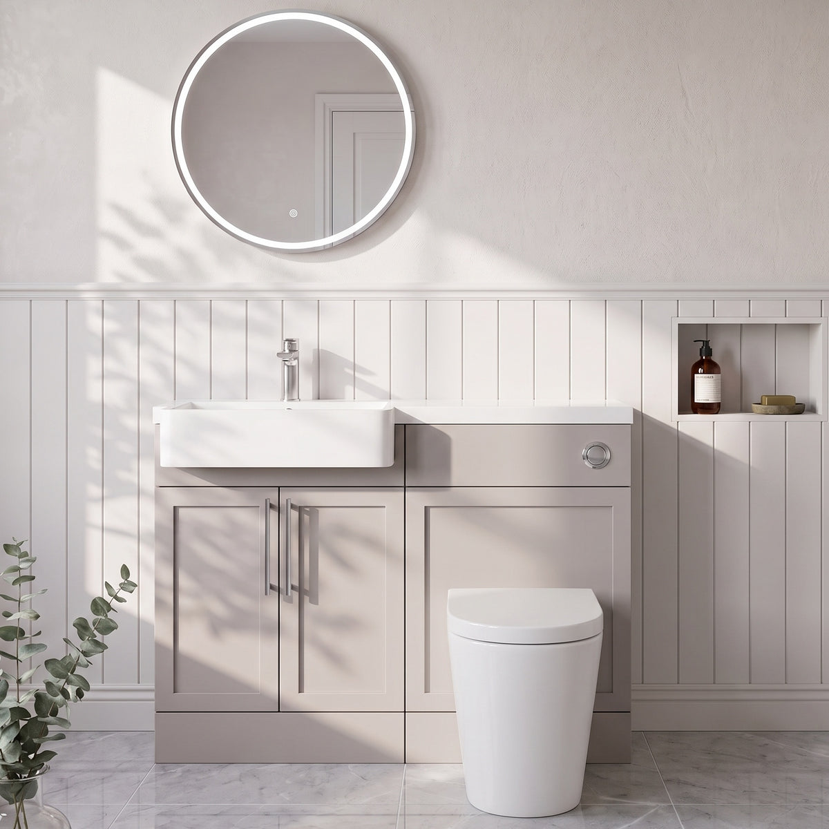 Fairford Union Style Shaker Matt Stone Grey 1100mm Square Semi Recessed Basin Left Hand Combination Pack