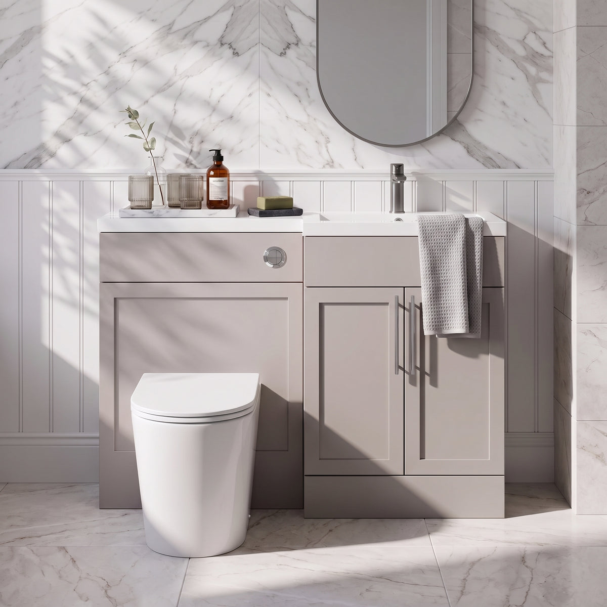 Fairford Union Style Shaker Matt Stone Grey 1200mm L Shape Right Hand Combination Pack