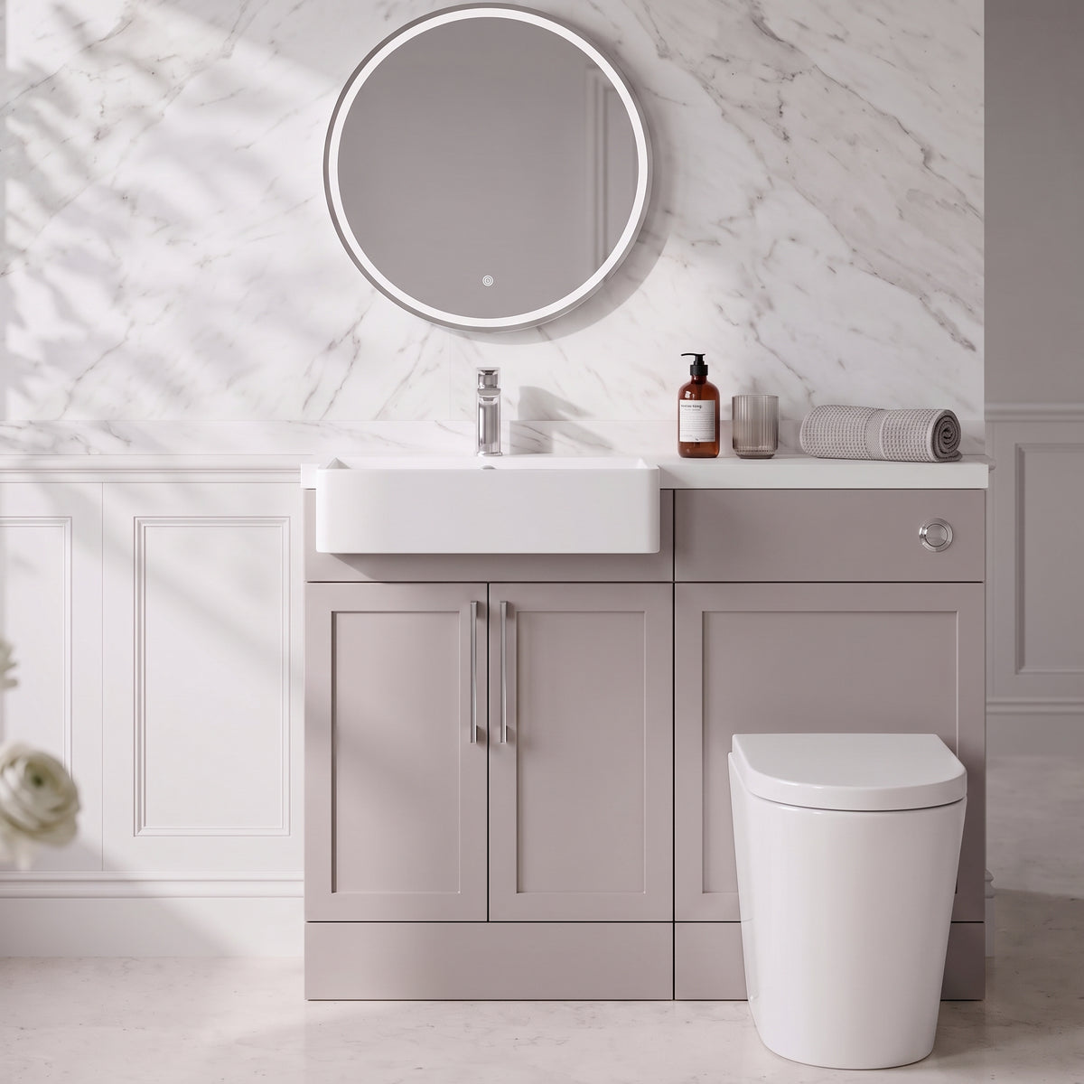 Fairford Union Style Shaker Matt Stone Grey 1100mm Square Semi Recessed Basin Left Hand Combination Pack