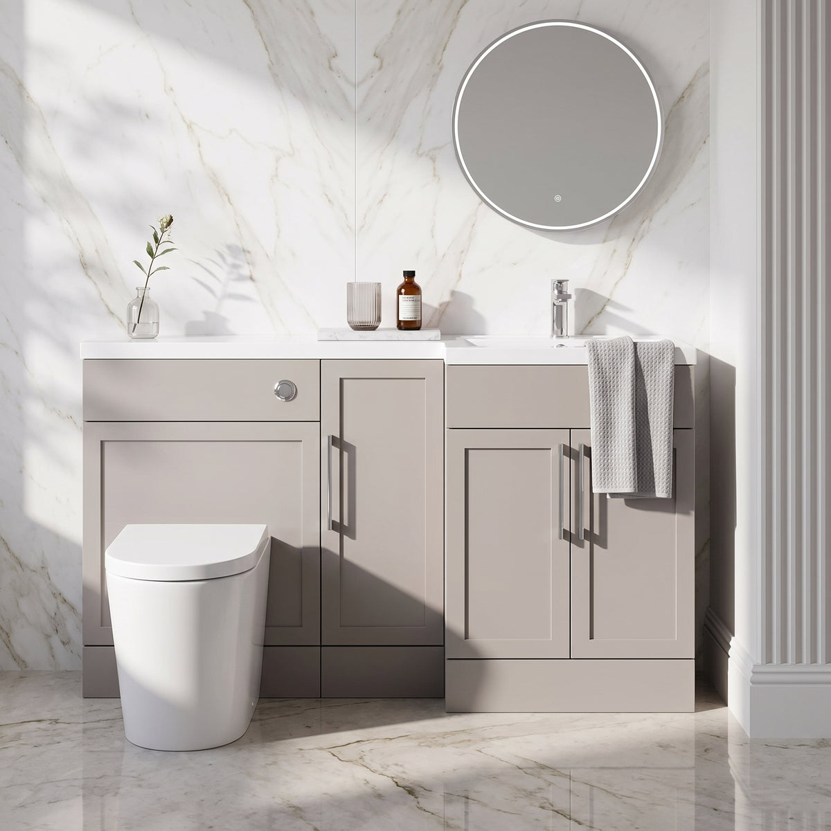 Fairford Union Style Shaker Matt Stone Grey 1500mm L Shape Right Hand Combination Pack