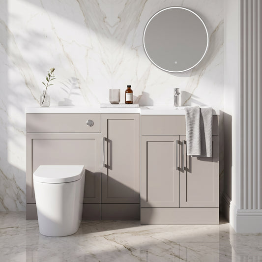 Fairford Union Style Shaker Matt Stone Grey 1500mm L Shape Right Hand Combination Pack