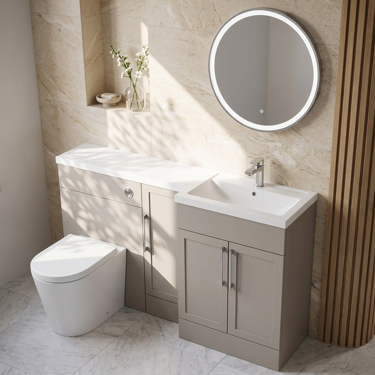 Fairford Union Style Shaker Matt Stone Grey 1500mm L Shape Right Hand Combination Pack