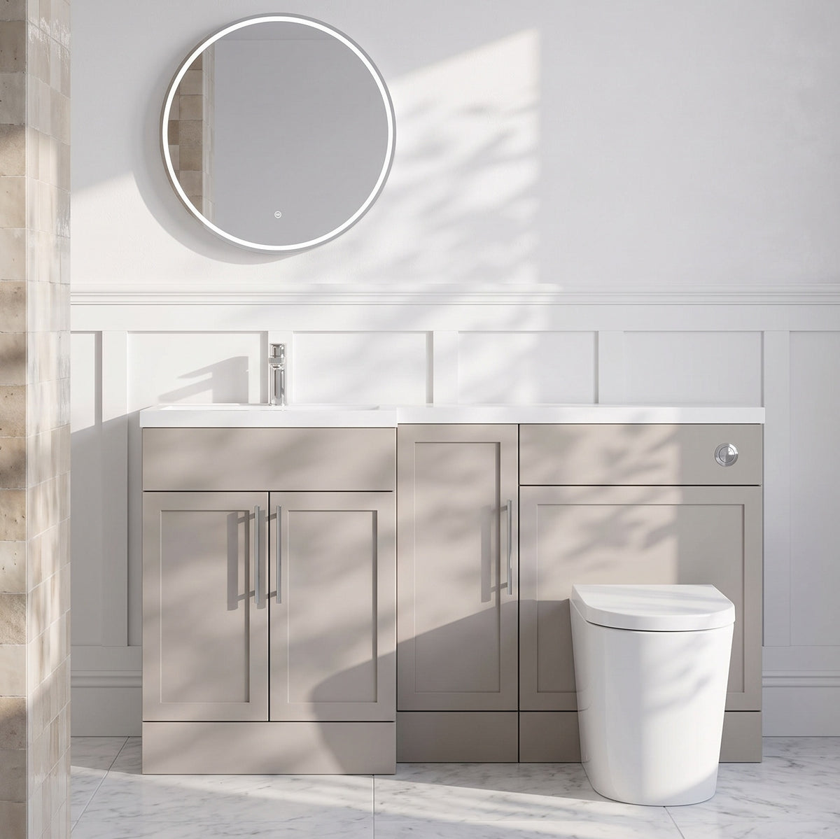 Fairford Union Style Shaker Matt Stone Grey 1500mm L Shape Left Hand Combination Pack