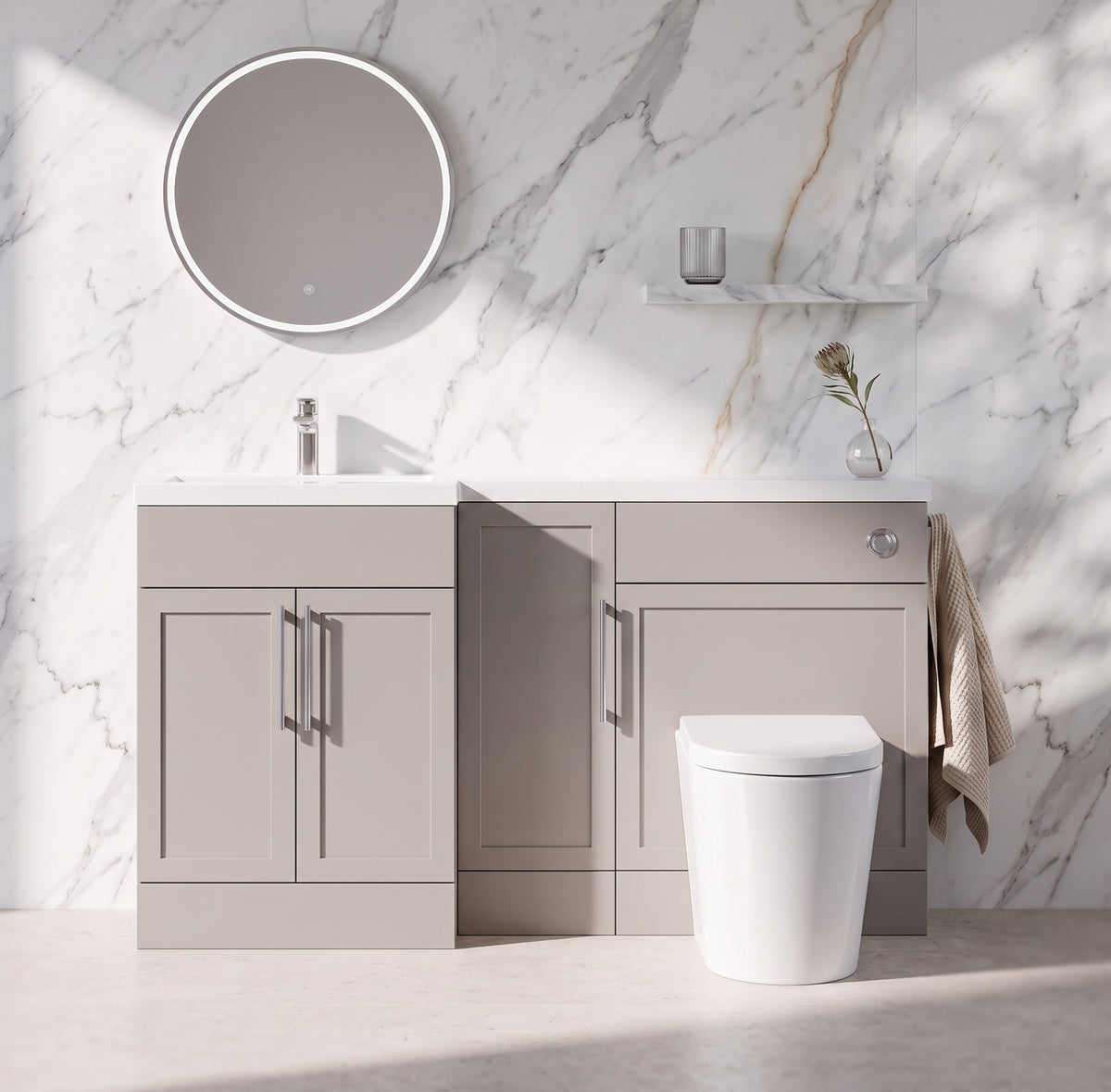 Fairford Union Style Shaker Matt Stone Grey 1500mm L Shape Left Hand Combination Pack