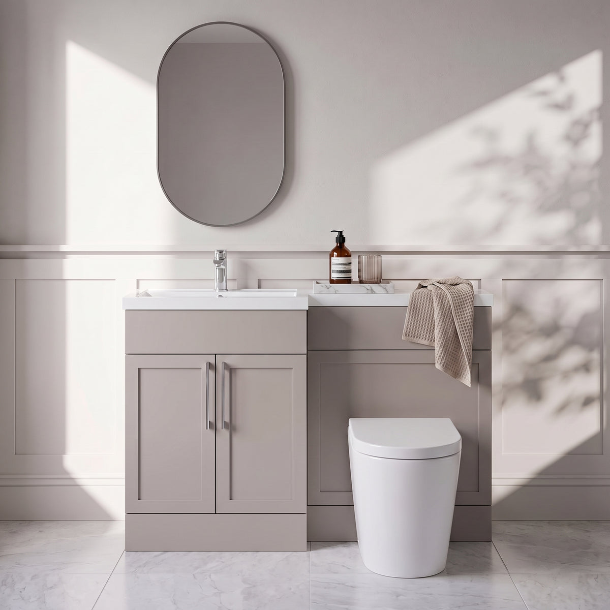 Fairford Union Style Shaker Matt Stone Grey 1200mm L Shape Left Hand Combination Pack