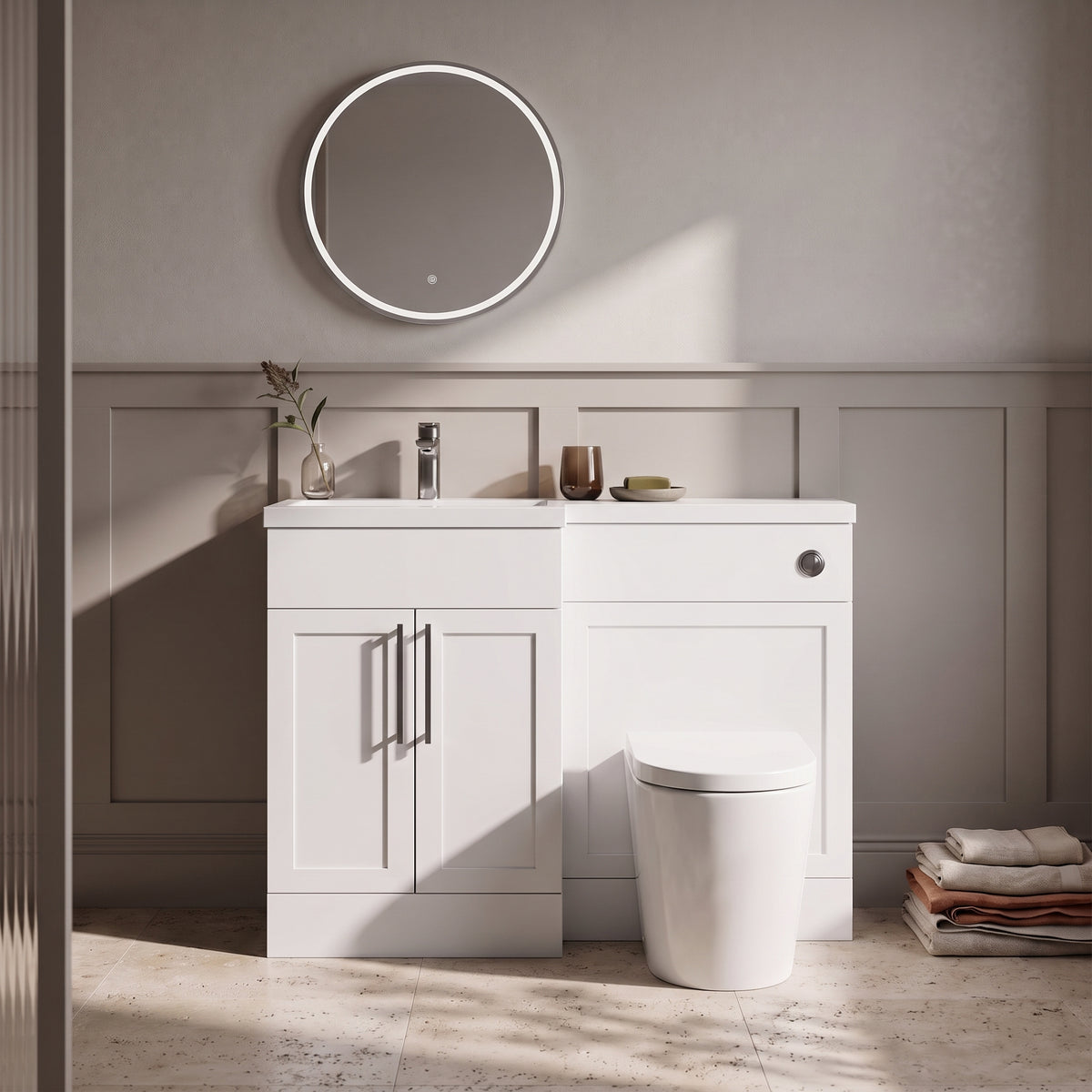 Fairford Union Style Shaker Matt White 1000mm L Shape Left Hand Combination Pack