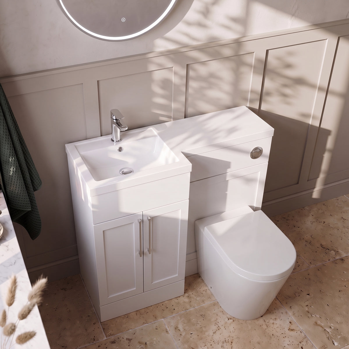 Fairford Union Style Shaker Matt White 1000mm L Shape Left Hand Combination Pack