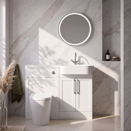 Fairford Union Style Shaker Matt White 1000mm Round Semi Recessed Basin Right Hand Combination Pack