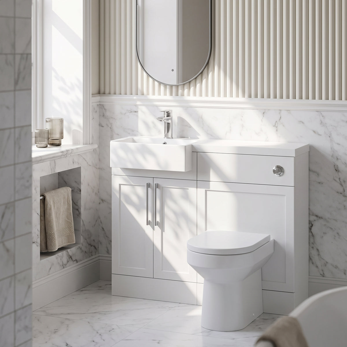 Fairford Union Style Shaker Matt White 1000mm Square Semi Recessed Basin Left Hand Combination Pack